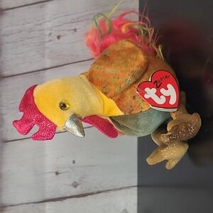 Y2K 2000 TY Chinese Zodiac Beanie Baby Multi Color Rooster Plush Stuffed Animal